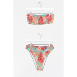 Womens Bikini Bandeau & Culotte Haute À Imprimé Feuilles Bronzette Sous Les Cocotiers - Nasty Gal - Modalova