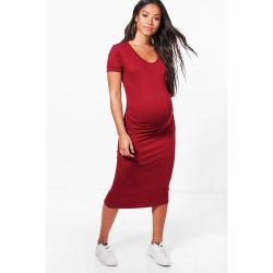 Robe moulante de grossessse longueur midi, 3/4 col rond manches courtes - BOOHOO MATERNITY - Modalova