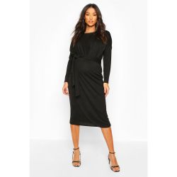 Robe moulante de grossessse longueur midi, 3/4 col rond manches longues - BOOHOO MATERNITY - Modalova