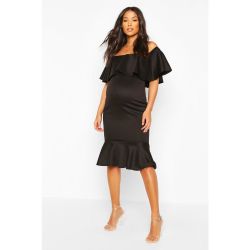 Robe moulante de grossessse longueur midi, 3/4 col bâteau manches courtes - BOOHOO MATERNITY - Modalova