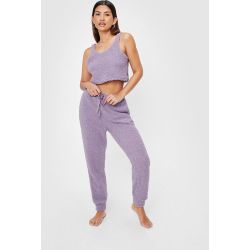 Womens Ensemble De Confort En Maille Pilou Crop Top & Pantalon Tu Arrives Pilou À L'Heure - Nasty Gal - Modalova