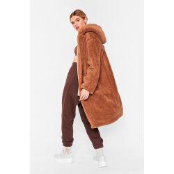Womens Manteau Oversize Effet Peau De Mouton Avec Capuche Je Suis Venu Teddy Que Je M'En Vais - - S/M - Nasty Gal - Modalova