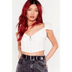 Womens Crop Top Effet Bustier À Petites Manches Bouffantes Tu En Fais Beaucoup Crop - Nasty Gal - Modalova