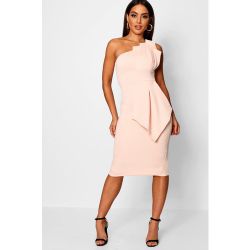 Robe Mi-Longue Effet Plissé À Épaule Dénudée - /Coquille D'Œuf - 36, /Coquille D'Œuf - boohoo - Modalova