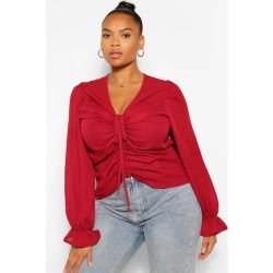 Grande Taille - Chemisier Effet Plissé À Manches Bouffantes Et Décolleté Plongeant - boohoo - Modalova