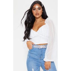 Petite - Chemisier à encolure coeur en mousseline de soie & mesh à pois - PrettyLittleThing - Modalova