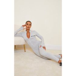 PRETTYLITTETHING - Combinaison moulante gris chiné à zip et broderie - PrettyLittleThing - Modalova