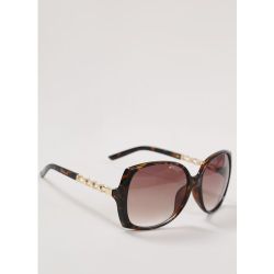 Lunettes de soleil oversize carrées marron effet écaille de tortue à détail chaîne - PrettyLittleThing - Modalova