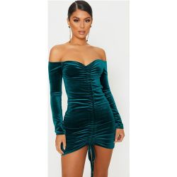 Robe moulante manches longues en velours froncée devant à col bateau - PrettyLittleThing - Modalova