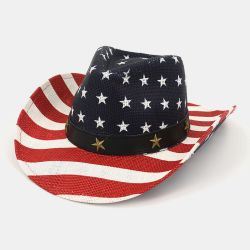 Drapeau américain rétro Western Cowboy Hat Summer Prairie chapeau de paille - Newchic - Modalova