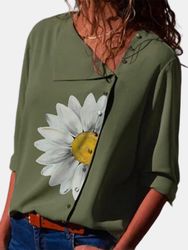 Chemise décontractée à manches longues et revers imprimé fleur marguerite pour - Newchic - Modalova