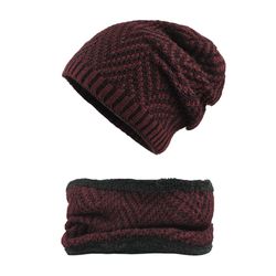 Hommes Hiver Laine Velours Tricot Bonnet Chaud Vogue En Plein Air Neige Ski Vélo Beanie Écharpe Costume - Newchic - Modalova