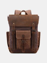 S rétro en plein air imperméable en cuir véritable toile Patchwork randonnée sac à dos de voyage - Newchic - Modalova