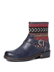 SOCOFY Motif géométrique de couture en cuir véritables Soft Bottes courtes plates à semelle - Newchic - Modalova