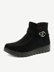 Bottes courtes plates en coton avec fermeture à glissière latérale avec boucle en strass en métal - Newchic - Modalova