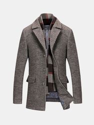 Duffle-coat Élégant en Laine avec Écharpe Amovible Manteau Hiver Chaud Doublure à Carreaux - Newchic - Modalova