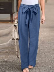Pantalon décontracté de couleur unie avec ceinture élastique à poches latérales - Newchic - Modalova