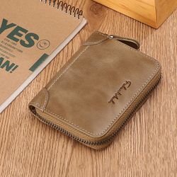 FALANMULE En Cuir Véritable Fermeture Éclair Court Portefeuilles Porte-Carte Portable Porte-Monnaie Pour Hommes - Newchic - Modalova
