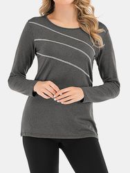 Blouse de sport décontractée à manches longues et col rond de couleur unie pour les s - Newchic - Modalova