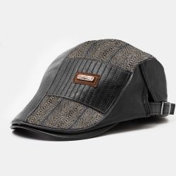 S bande en cuir patchwork mode béret casquette plate personnalité avant chapeau - Newchic - Modalova