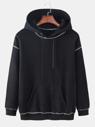 Hoodies de cordon de serrage de poche kangourou en flocage de cotons avec reliure contrastée - Newchic - Modalova