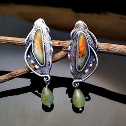 Boucles d'oreilles vintage en argent 925s avec pendentif en calcédoine marbré - Newchic - Modalova