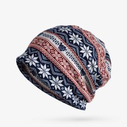 Bonnet à Imprimé Flocons de Neige Chapeau Décontracté Étanche au Vent Foulard Tissu Élastique à Double Usage - Newchic - Modalova