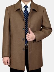 Mens Plus taille mi long polaire trench-coat couleur unie lâche affaires décontracté laine manteau - Newchic - Modalova