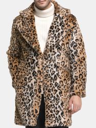 Mens léopard impression veste en fausse fourrure mi-long molleton épais manteau chaud chaud revers - Newchic - Modalova