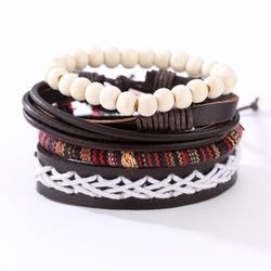 Bohème Bracelet en cuir tressé réglable blanc perlé Bracelet cadeau pour lui - Newchic - Modalova