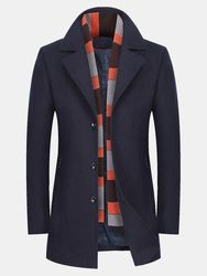 Manteau mi-long en laine épaissi chaud à simple boutonnage Slim Fit manteau décontracté avec châle - Newchic - Modalova