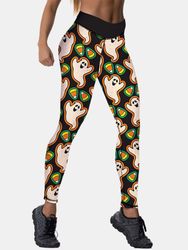 S Cartoon Halloween Fantôme Imprimer Slim Taille Haute Respirant Mince Sport Yoga Pantalon - Newchic - Modalova