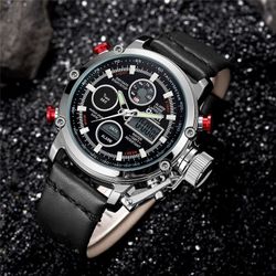 Quartz Sport s Montres Numérique Double Affichage Montre en cuir LED Montre-bracelet étanche - Newchic - Modalova