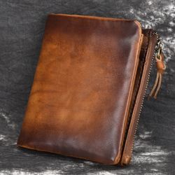 S en cuir véritable Vintage portefeuille court Double porte-monnaie à glissière 7 fente pour carte - Newchic - Modalova