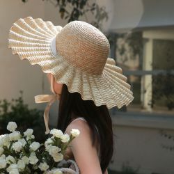 Vague côté dentelle paille chapeau de paille été Dome motif de coquille grand chapeau chapeau - Newchic - Modalova