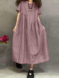 Robe mi-longue décontractée à rayures à col rond et à manches courtes irrégulières - Newchic - Modalova