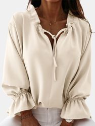 Blouse décontractée à col en V à manches longues de couleur unie de bandage pour les s - Newchic - Modalova