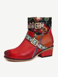 SOCOFY Bottes courtes plates confortables en cuir véritable gaufré Folkwayss - Newchic - Modalova
