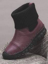 SOCOFY Bottes courtes plates décontractées en cuir de vachette cousues à la main avec doublure chaude - Newchic - Modalova