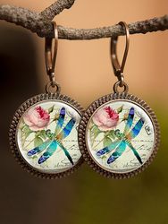 Vintage verre pierres précieuses boucles d'oreilles libellule papillon motif s pendentif boucles d'oreilles bijoux - Newchic - Modalova