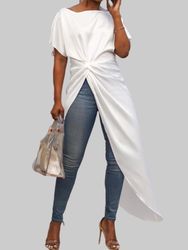 Couleur unie Twist Front irrégulière manches courtes Plus taille longue blouse - Newchic - Modalova