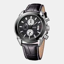 Business Sport s Montres Cadran en trois dimensions en cuir Bande Montre à quartz chronographe lumineux - Newchic - Modalova
