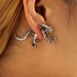Paire de boucles d'oreilles Punk Alien modèle boucles d'oreilles en métal boucles d'oreilles double faces cadeau - Newchic - Modalova