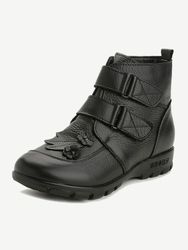 Plus Taille s Confortable En Cuir Véritable Fleurs Crochet Boucle Retour Bottes Plates - Newchic - Modalova