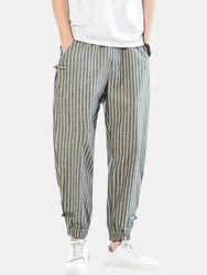 Pantalon sarouel élastique à la cheville avec cordon de serrage décontractés en coton et lin avec boucle - Newchic - Modalova