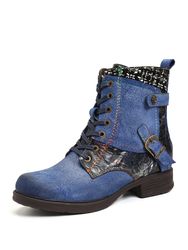 SOCOFY Fermeture à glissière à lacets en cuir véritable avec boucle métallique d'épissage Soft Bottes courtes plates - Newchic - Modalova