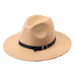 S Vintage Large Brim Mélange De Laine Ceinture Bowler Trilby Fedora Cap Chapeau De Cowboy - Newchic - Modalova