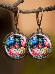 Vintage verre pierres précieuses boucles d'oreilles plante fleur motif s pendentif boucles d'oreilles bijoux - Newchic - Modalova