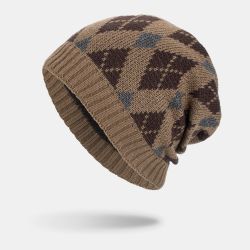 S laine trois couleurs motif diamant Oytdoor garder au chaud bonnet sans bord bonnet en laine tricoté - Newchic - Modalova