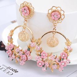 Boucles d'oreilles douces fraîches Vintage Flower Big boucles d'oreilles rondes en alliage s boucles d'oreilles - Newchic - Modalova